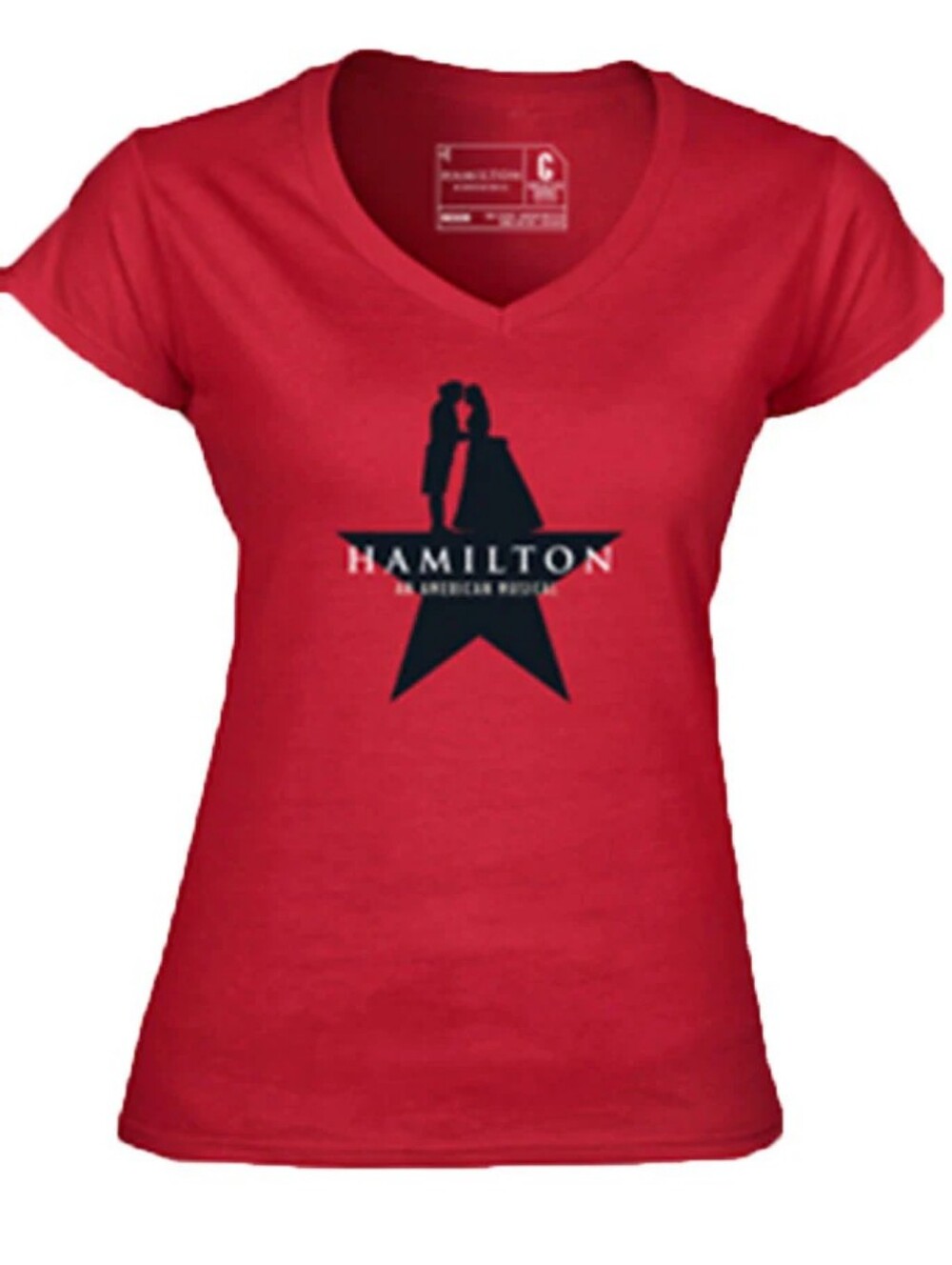 🌟 RARE Hamilton Musical Bloomingdale’s Collab Red V-Neck Graphic Tee Size XL